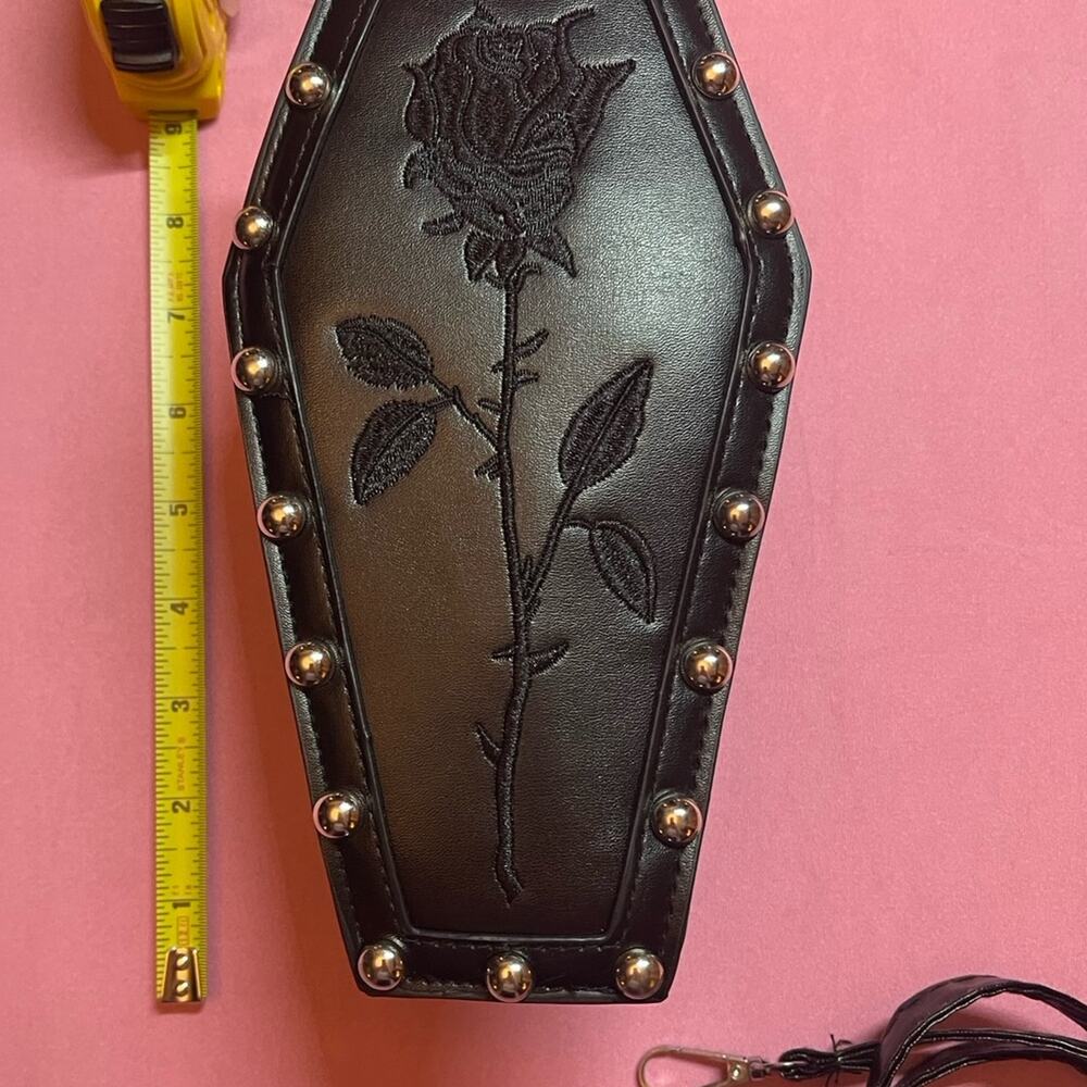Gothic Coffin Crossbody Bag with Rose Embroidery | Black - Picture 5 of 6